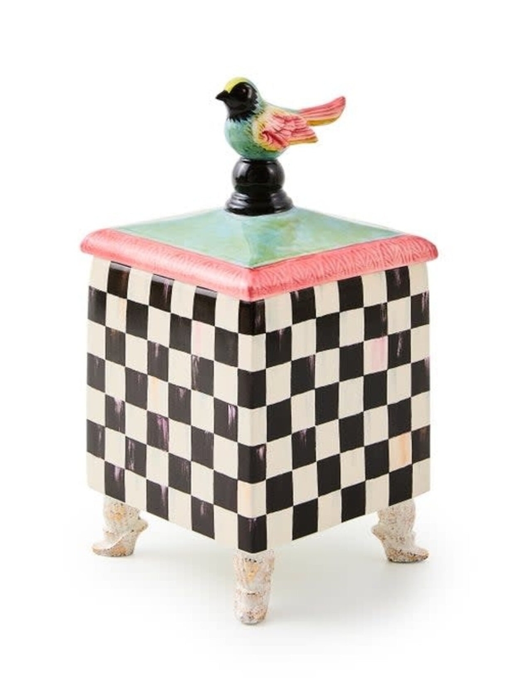 Mackenzie Childs Trinket Box with Colorful Bird Finial